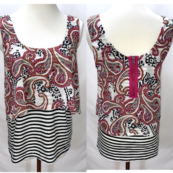 New Meadow Rue Layered Paisley Stripes Sleeveless Knit Top Anthropologie Tank - Picture 1 of 10